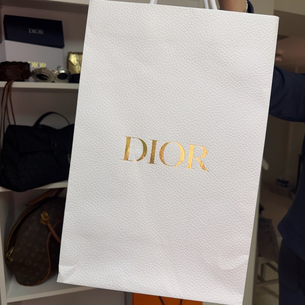 Dior White Bag with Gold Logo